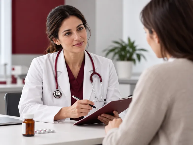 Médica orienta paciente durante consulta em clínica